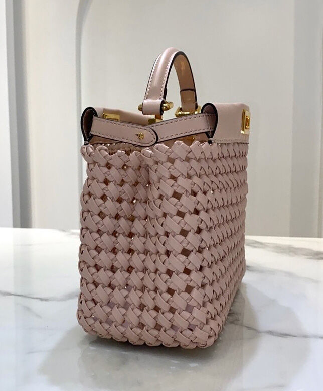 Fendi Peekaboo Iconic Mini Leather Interlace Bag 8BN244 Pink